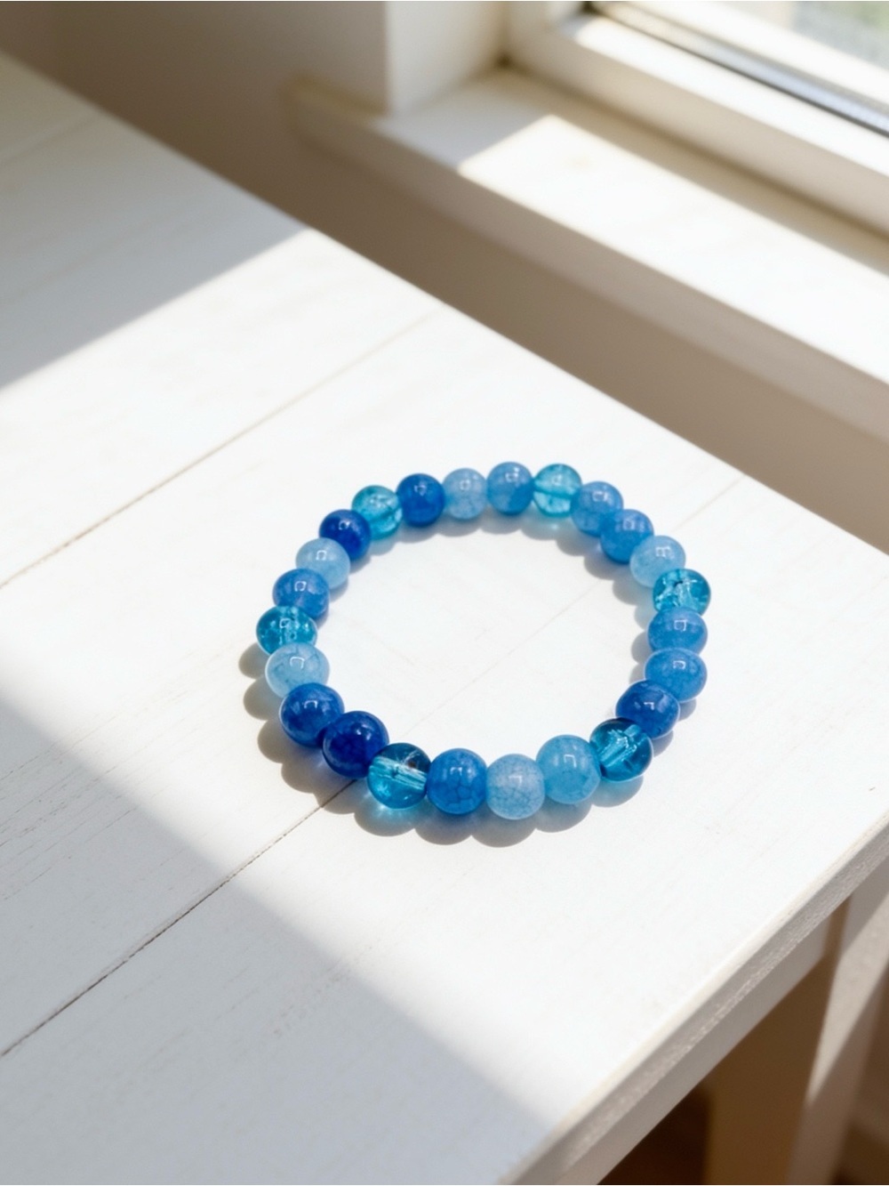 Blue Crackle Agate & Glass Beaded Stretch Bracelet | Stackable Boho Jewelry
